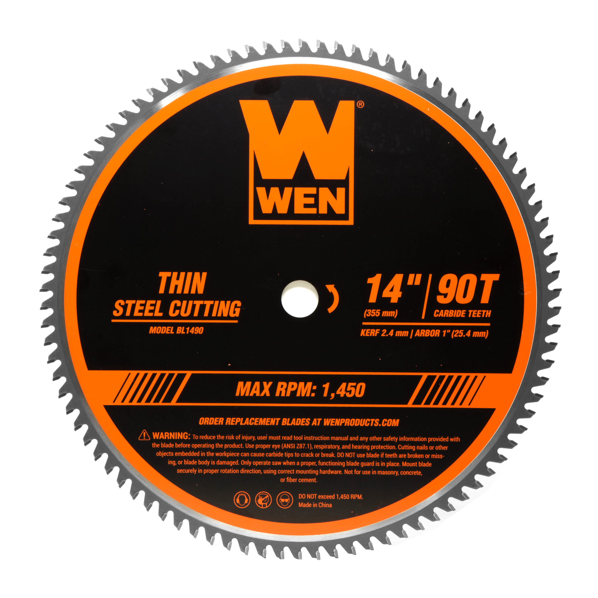 WEN Carbide-Tipped Metal Saw Blade - 14in. dia., 90-Tooth, 1in. Arbor, Model# BL1490